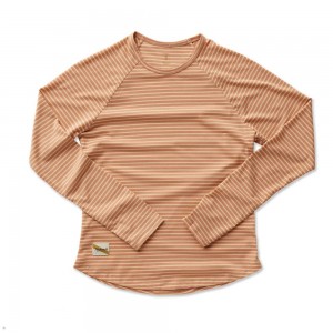 Cork/Melon Stripe Tracksmith Horizon Long Sleeve Women's Shirts Singapore | FAOBY-0943