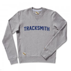 Gray/Navy Tracksmith Trackhouse Crew Men's Sweatshirt Singapore | UZPID-1805