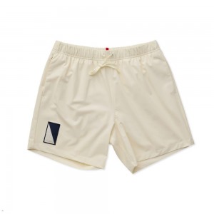 Ivory/Navy Tracksmith Run Cannonball Run Men's Shorts Singapore | CHJMY-7315