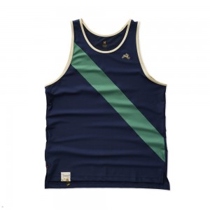 Navy/Green/Putty Tracksmith Van Cortlandt Men's Singlet Singapore | VXTFS-0359