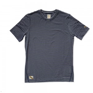 Navy/Ivory Stripe Tracksmith Horizon Men's Tee Singapore | CRLGW-7649