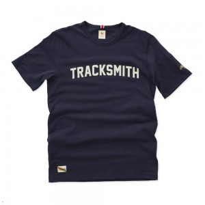 Navy/Ivory Tracksmith Grayboy Men's Tee Singapore | OJUAR-5842