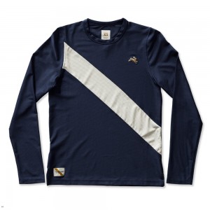 Navy/Ivory Tracksmith Van Cortlandt Long Sleeve Women's Shirts Singapore | IOALR-6453