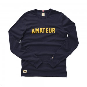 Navy/Yellow Tracksmith Grayboy Long Sleeve Amateur Men's Shirts Singapore | XVYGW-9231