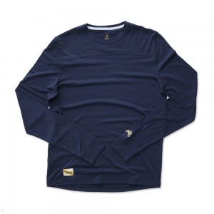 Navy Tracksmith Harrier Long Sleeve Men's Shirts Singapore | QGRPF-6940