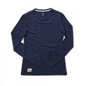 Navy Tracksmith Harrier Long Sleeve Women's Shirts Singapore | LRJUK-9741