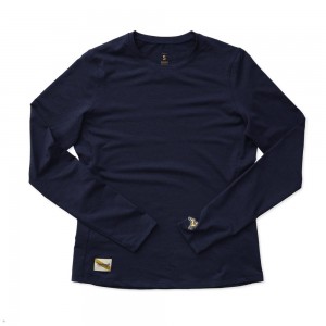 Navy Tracksmith Session Long Sleeve Women's Shirts Singapore | CAFPN-1526