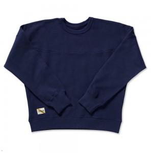 Navy Tracksmith Trackhouse Crew Women's Sweatshirt Singapore | DCBPK-4168