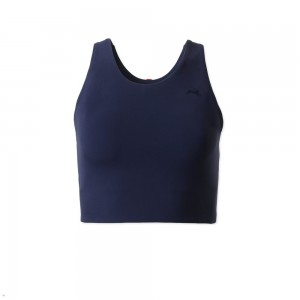 Navy Tracksmith Turnover Crop Women's Tops Singapore | FAKOX-0932