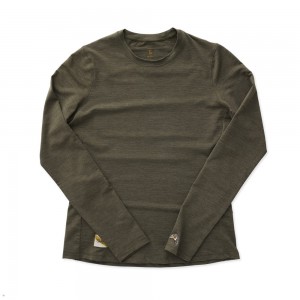 Olive Tracksmith Session Long Sleeve Women's Shirts Singapore | NOJFL-7812