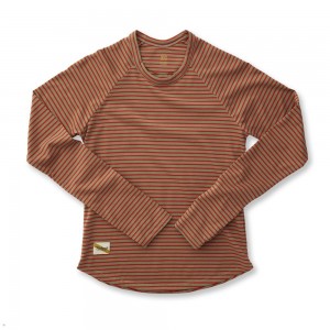 Taupe/Scarlet Stripe Tracksmith Horizon Long Sleeve Women's Shirts Singapore | GDVOJ-4951