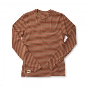 Taupe/Scarlet Stripe Tracksmith Horizon Long Sleeve Men's Shirts Singapore | HAZEM-8726