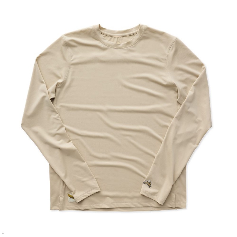 Beige Tracksmith Session Long Sleeve Men\'s Shirts Singapore | FGWED-6921