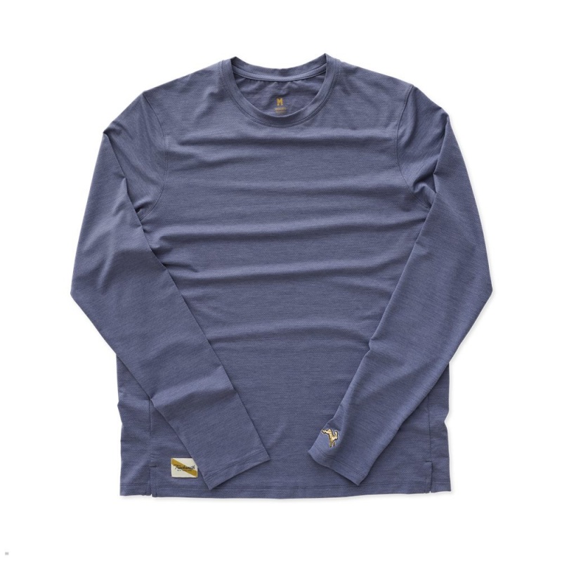 Blue Tracksmith Session Long Sleeve Men\'s Shirts Singapore | LXGNH-7014