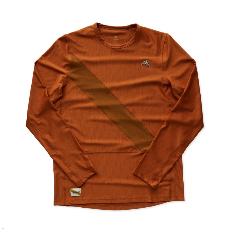 Brick Red/Caramel Tracksmith Van Cortlandt Long Sleeve Men\'s Shirts Singapore | QTZPL-2316