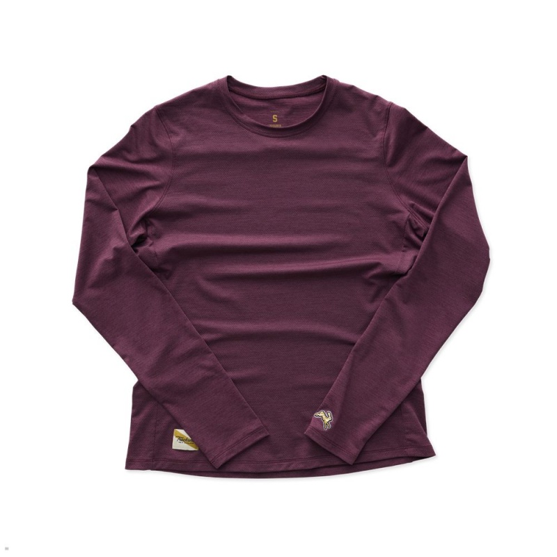 Burgundy Tracksmith Session Long Sleeve Women\'s Shirts Singapore | EKQDT-7639