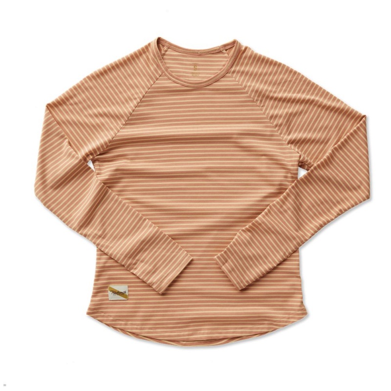 Cork/Melon Stripe Tracksmith Horizon Long Sleeve Women\'s Shirts Singapore | FAOBY-0943