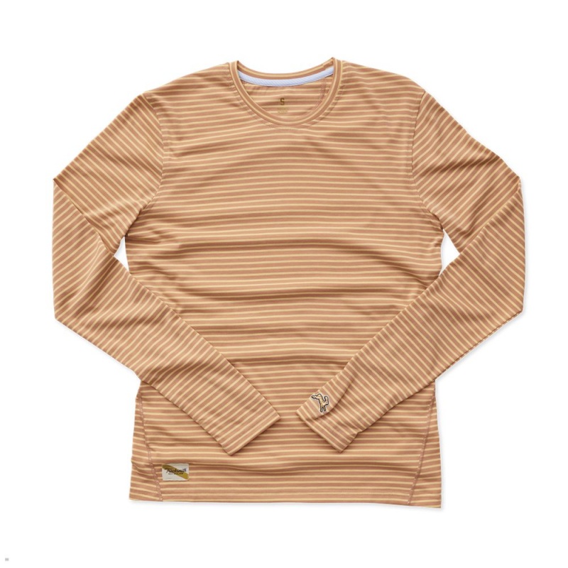 Cork/Melon Stripe Tracksmith Horizon Long Sleeve Men\'s Shirts Singapore | JRHEO-2790