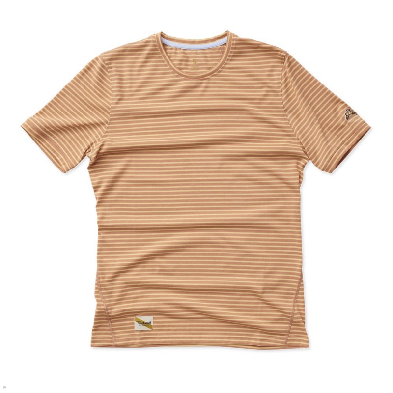 Cork/Melon Stripe Tracksmith Horizon Men\'s Tee Singapore | ENWQA-8609