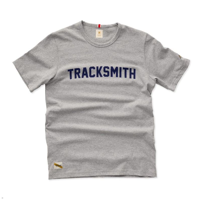 Gray/Navy Tracksmith Grayboy Men\'s Tee Singapore | XWQEG-4260