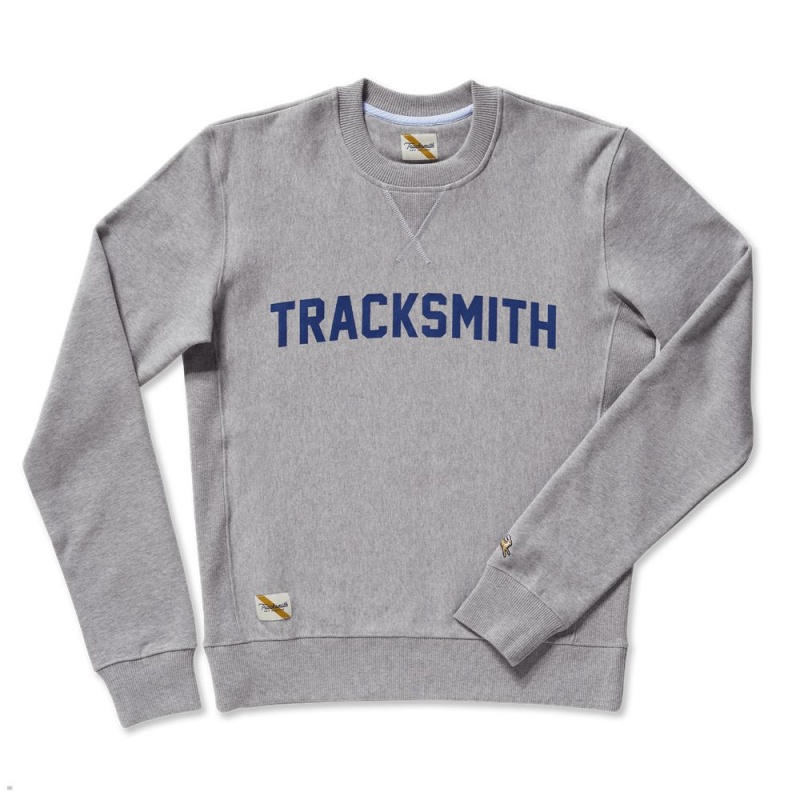 Gray/Navy Tracksmith Trackhouse Crew Men\'s Sweatshirt Singapore | UZPID-1805