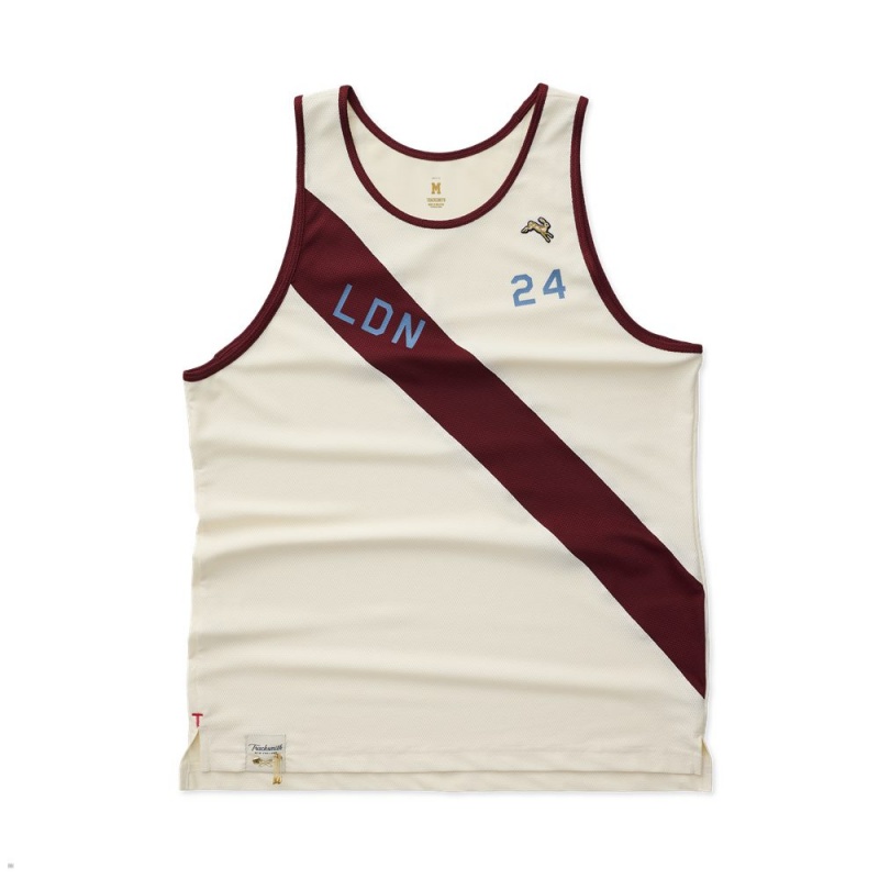 Ivory/Berry Tracksmith London Men\'s Singlet Singapore | SMNYA-6278