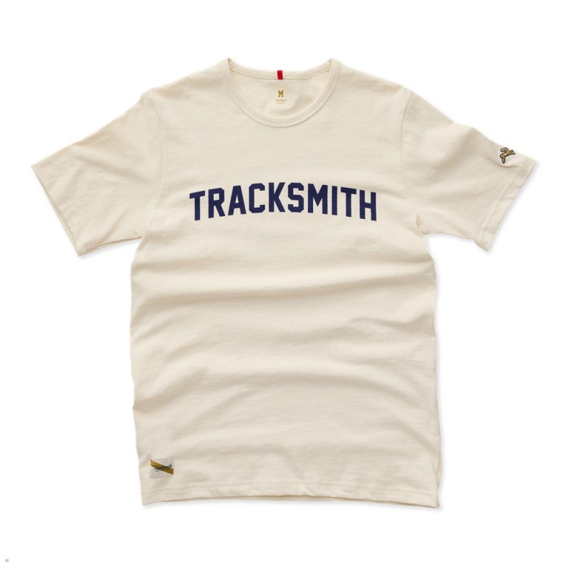 Ivory/Navy Tracksmith Grayboy Men\'s Tee Singapore | ZFOJK-2189