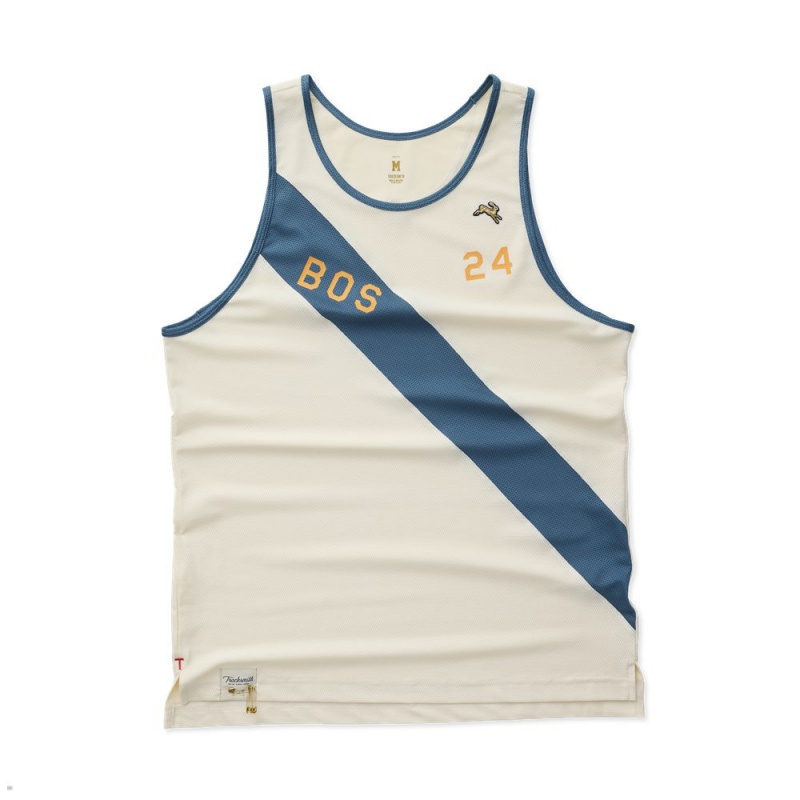 Ivory/Sea Tracksmith Boston Men\'s Singlet Singapore | KHMFI-4195