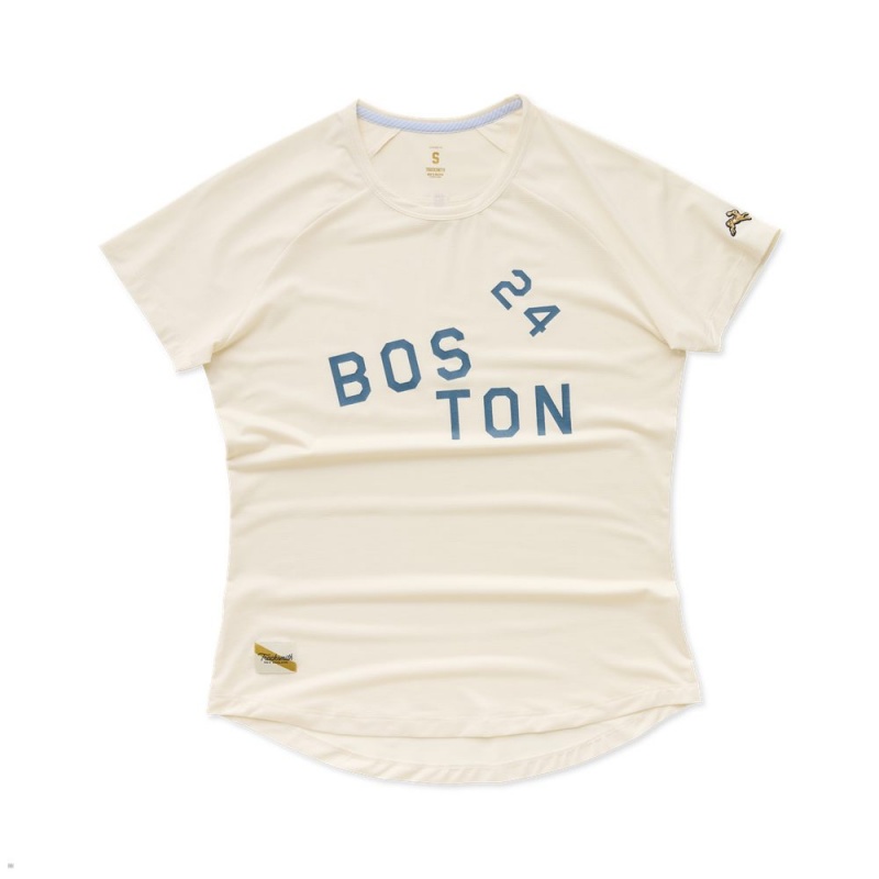 Ivory Tracksmith Boston Women\'s Tee Singapore | JTUFX-5872