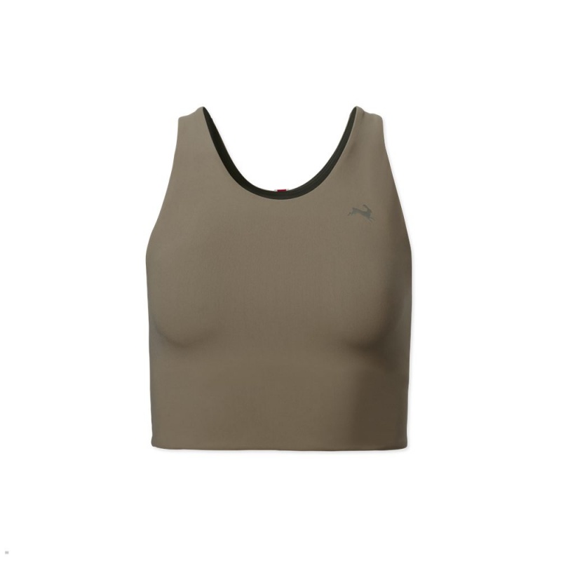 Khaki Tracksmith Turnover Crop Women\'s Tops Singapore | XNEQP-0897