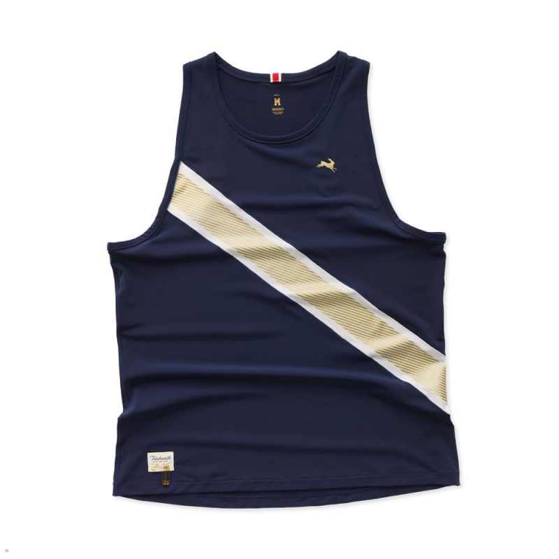 Navy/Ivory/Gold Tracksmith Strata Men\'s Singlet Singapore | ERLAD-8427