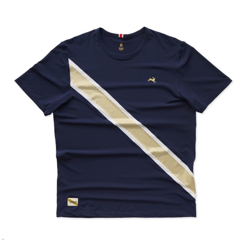 Navy/Ivory/Gold Tracksmith Strata Men\'s Tee Singapore | FIUKS-1823