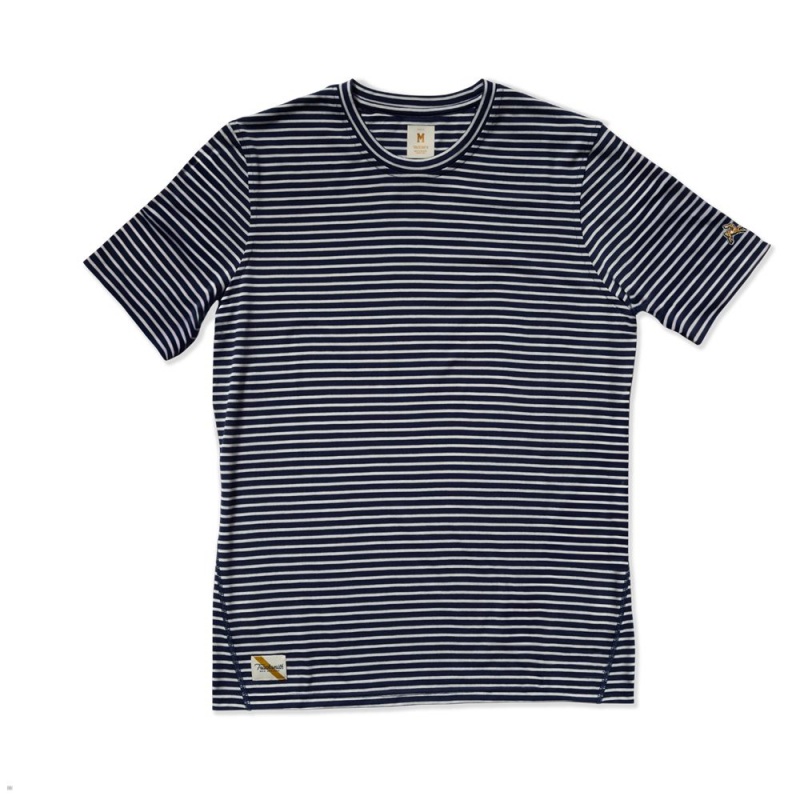 Navy/Ivory Stripe Tracksmith Horizon Men\'s Tee Singapore | CRLGW-7649