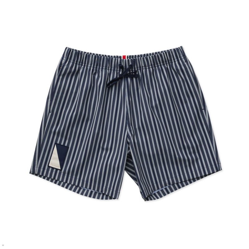 Navy/Ivory Stripe Tracksmith Run Cannonball Run Men\'s Shorts Singapore | RJLSX-0285