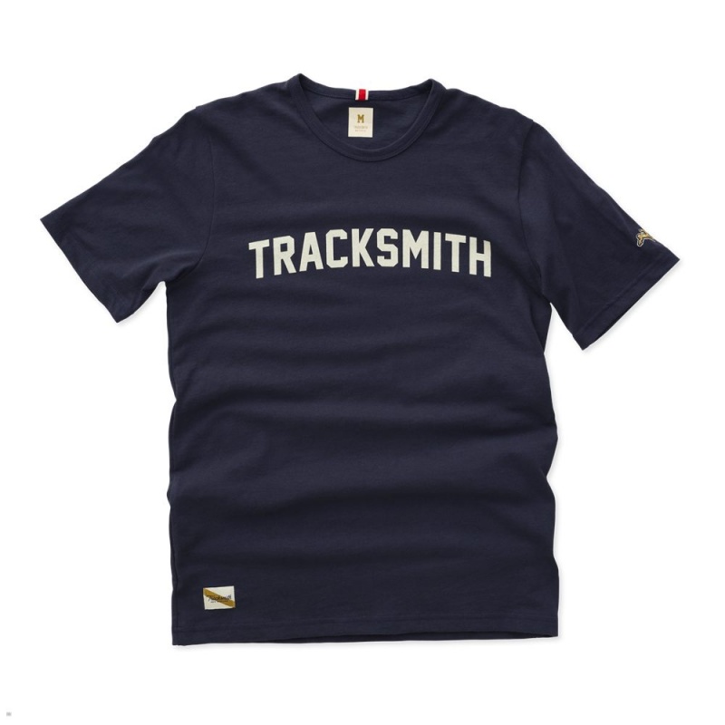 Navy/Ivory Tracksmith Grayboy Men\'s Tee Singapore | OJUAR-5842