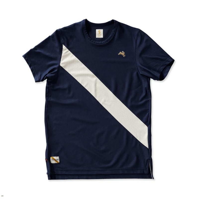 Navy/Ivory Tracksmith Van Cortlandt Men\'s Tee Singapore | FCBSP-0758