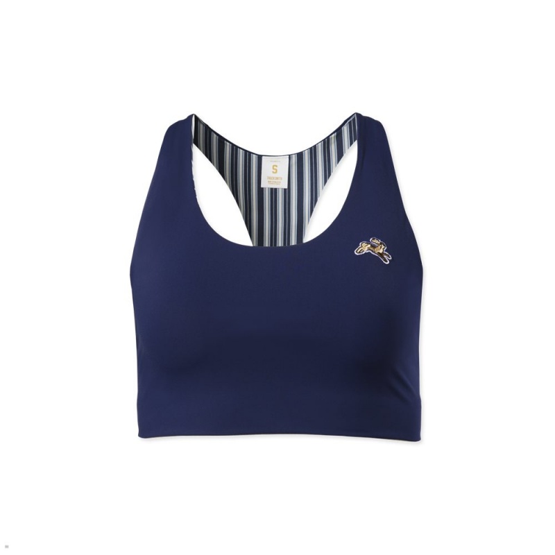 Navy/Navy Stripe Tracksmith Run Cannonball Run Women\'s Bra Singapore | XYWAD-9731