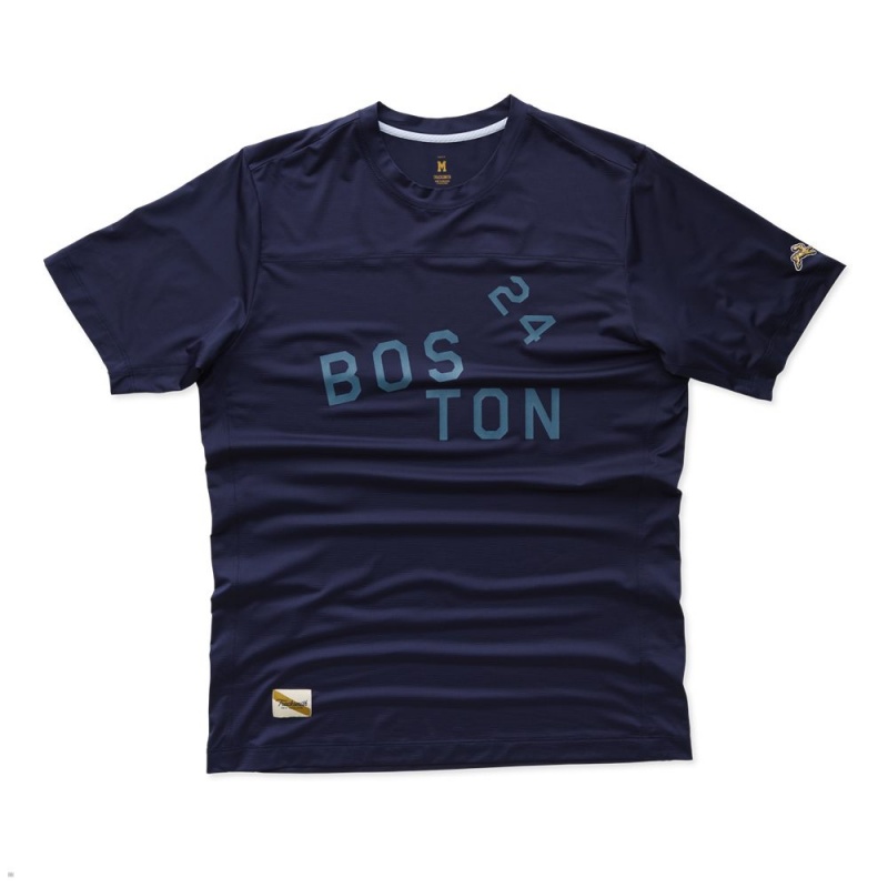 Navy Tracksmith Boston Men\'s Tee Singapore | NJOSA-7182