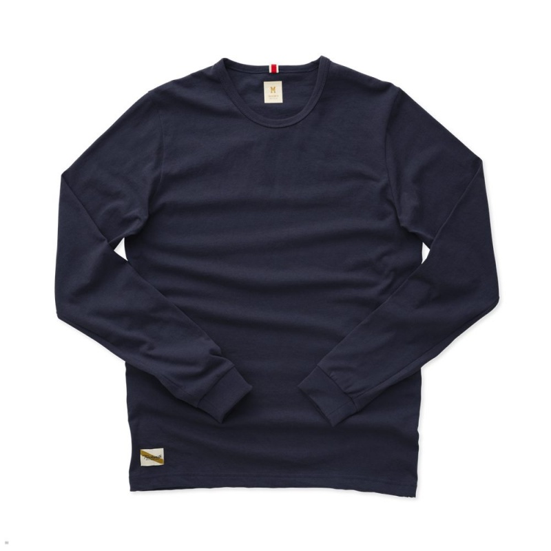 Navy Tracksmith Grayboy Long Sleeve Men\'s Shirts Singapore | XEGPN-5873