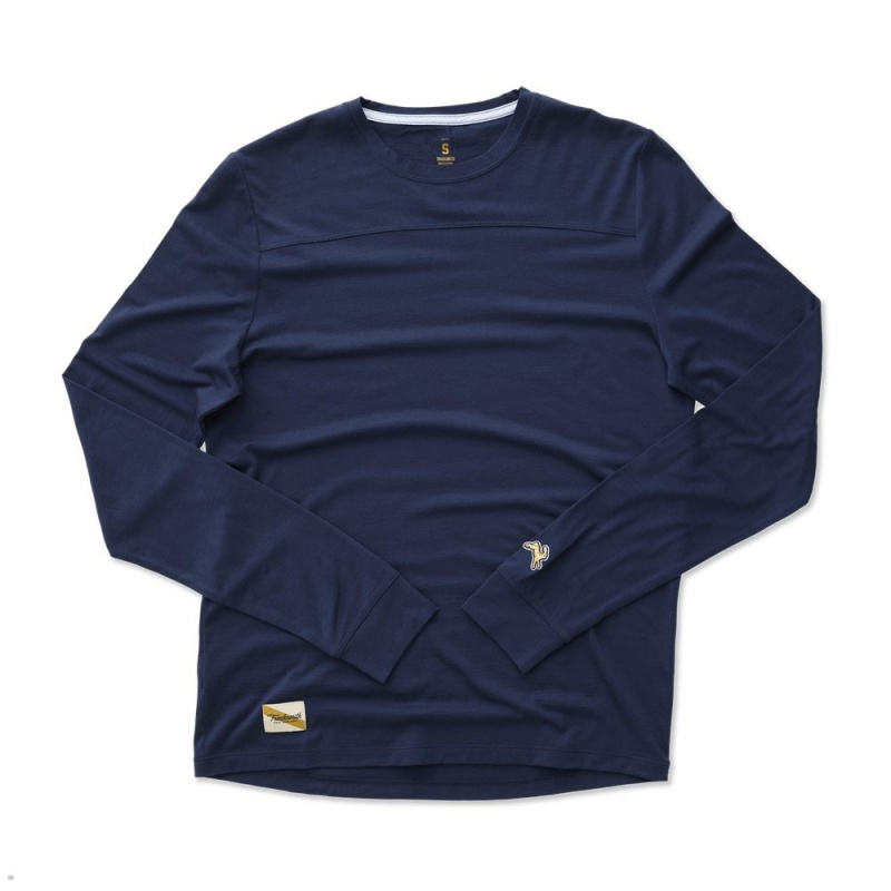 Navy Tracksmith Harrier Long Sleeve Men\'s Shirts Singapore | QGRPF-6940