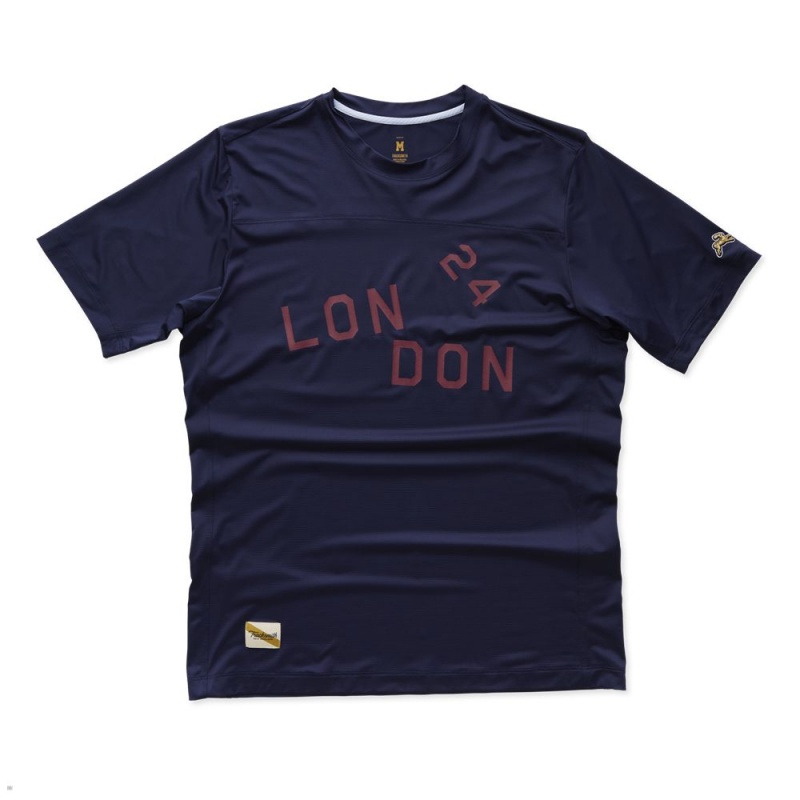 Navy Tracksmith London Men\'s Tee Singapore | YHAOI-7325