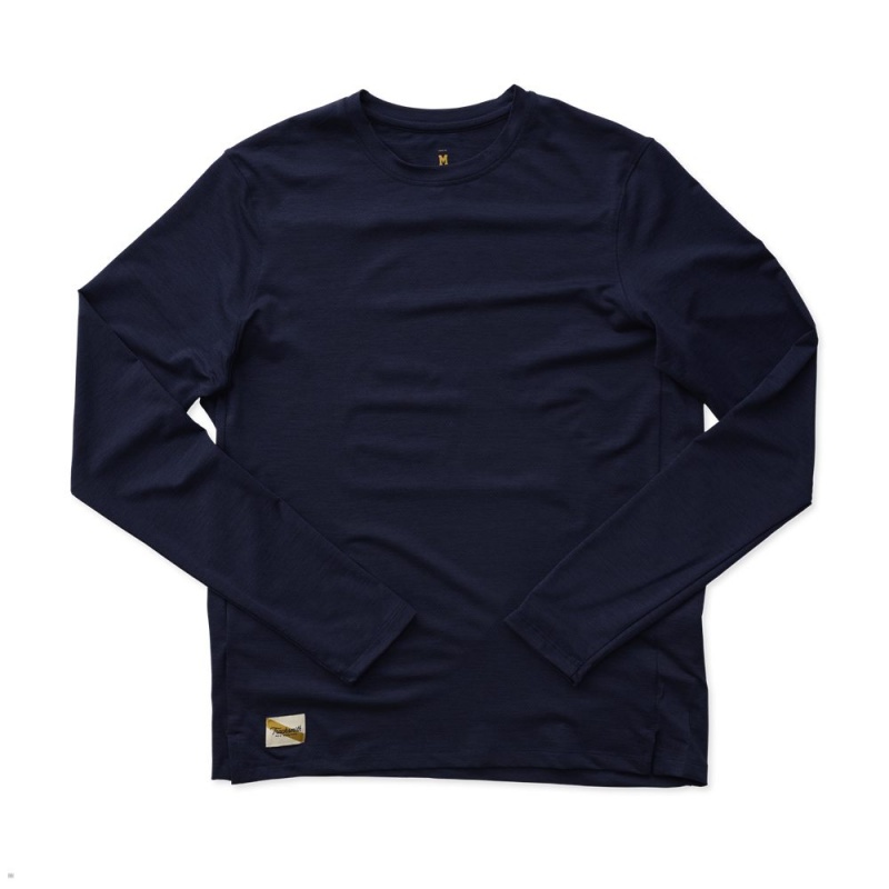 Navy Tracksmith Session Long Sleeve Men\'s Shirts Singapore | BIDHJ-0649