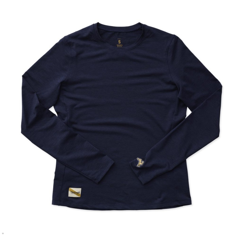 Navy Tracksmith Session Long Sleeve Women\'s Shirts Singapore | CAFPN-1526