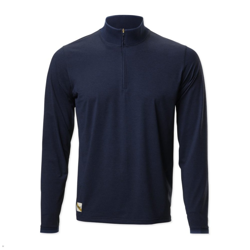 Navy Tracksmith Session Quarter Zip Men\'s Mid Layer Singapore | WARGB-0758