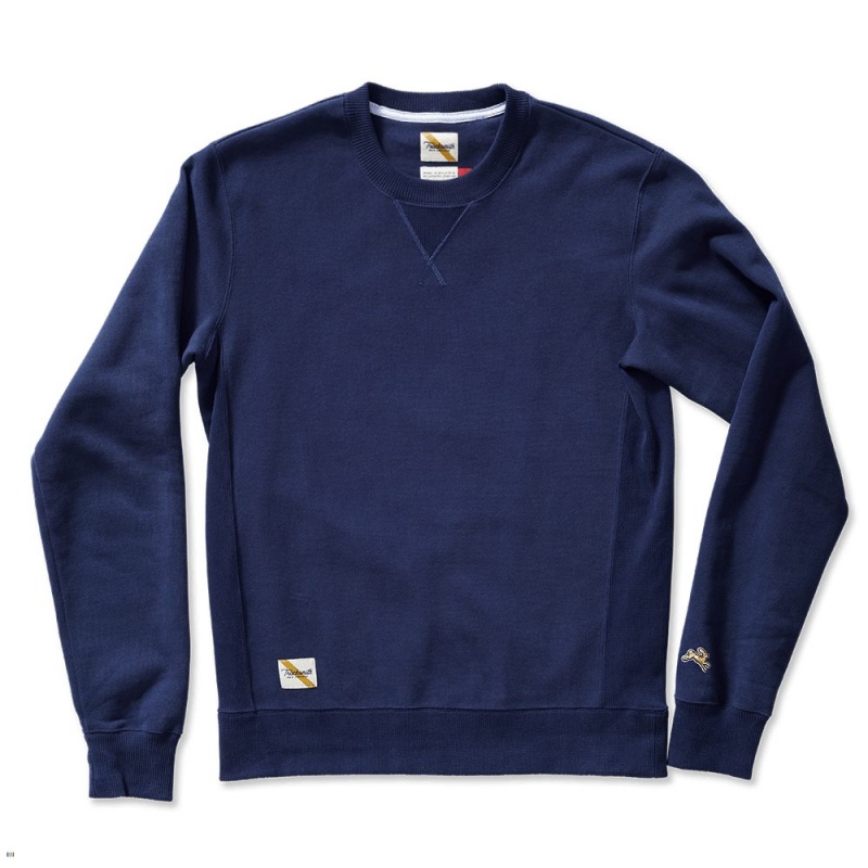 Navy Tracksmith Trackhouse Crew Men\'s Sweatshirt Singapore | BKUMA-7592