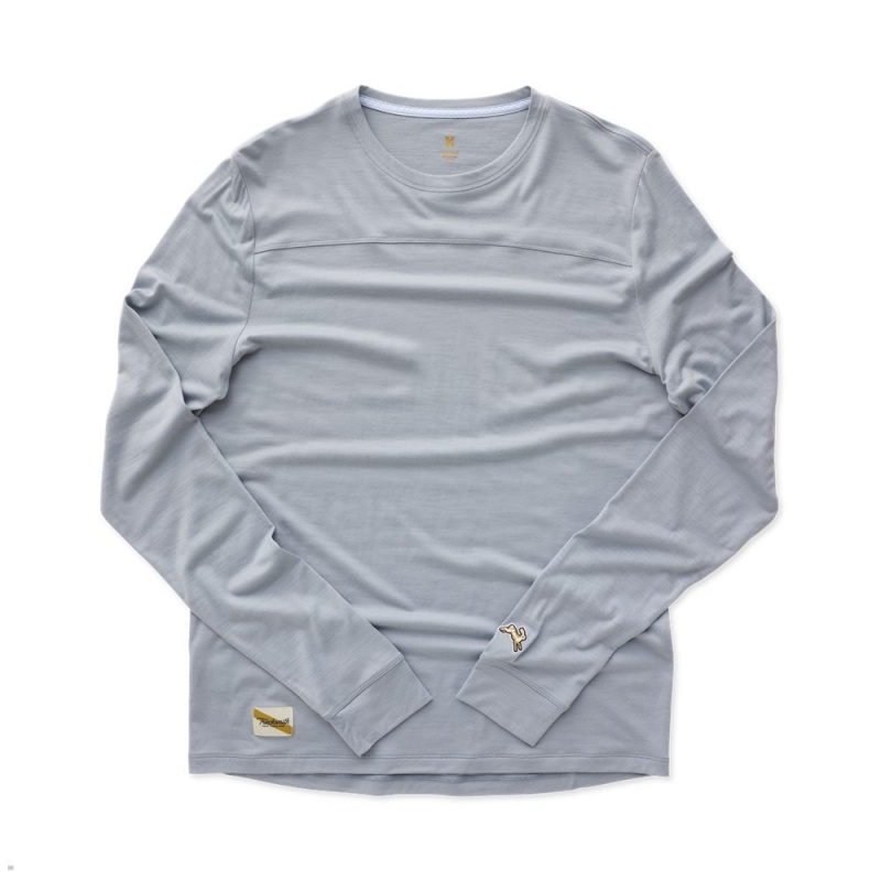 Sky Gray Tracksmith Harrier Long Sleeve Men\'s Shirts Singapore | OUDPK-3906