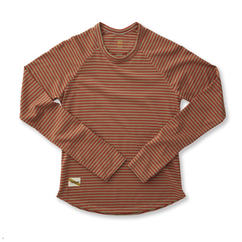 Taupe/Scarlet Stripe Tracksmith Horizon Long Sleeve Women\'s Shirts Singapore | GDVOJ-4951