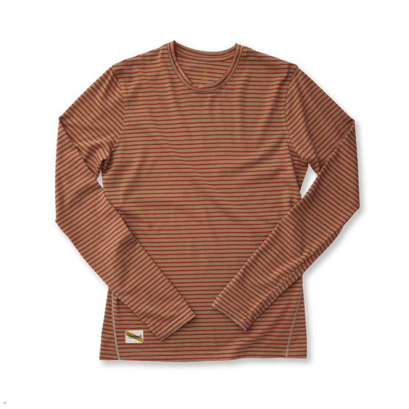 Taupe/Scarlet Stripe Tracksmith Horizon Long Sleeve Men\'s Shirts Singapore | HAZEM-8726