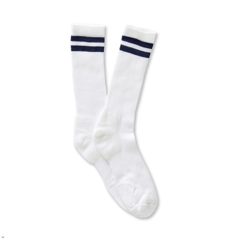 White/Navy Tracksmith Merino Tube Sock Singapore | XADWS-0849